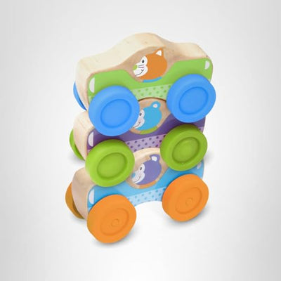 Melissa & Doug First Play Wooden Animal Stacking Cars (3 pcs)