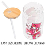 Silver Buffalo Sanrio Hello Kitty and Friends My Melody Polaroids Glass Jar Tumbler with Bamboo Lid and Glass Straw, 16 Ounces