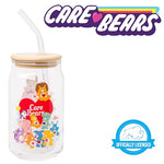 Silver Buffalo Care Bears Heart Cousins Brave Lion Playful Monkey Gentle Lamb Cozy Penguin Lotsa Elephant Bright Raccoon Proud Cat Loyal Dog Treat Pig Swift Rabbit Glass Jar Tumbler w Bamboo Lid, 16oz