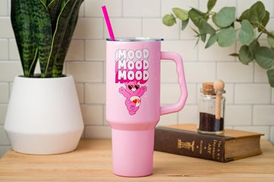 Silver Buffalo Care Bears Love-A-Lot Bear Mood Stainless Steel Tumbler with Handle and Straw, Fits in Standard Cup Holder, 40 Ounces