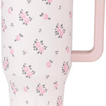 HydroJug Traveler - 40 oz Water Bottle with Handle & Flip Straw - Fits in Cup Holder, Leak Resistant Tumbler-Reusable Insulated Stainless Steel & Rubber Base - Gifts for Women & Men, Pink Sand