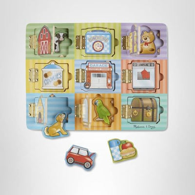 Melissa & Doug Wooden Hide & Seek Activity Board – Montessori Busy Board with Hinges, Doors & 9 Wooden Magnetic Puzzles, Educational Preschool Learning Toy for Toddlers & Kids Ages 3+