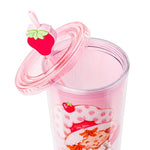 Silver Buffalo Strawberry Shortcake Pink Polka Dots Plastic Cold Cup with Lid and Topper Straw, 24 Ounces