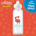 Dr. Brown's Milestones Narrow Sippy Bottle, 100% Silicone Soft Sippy Spout, 8oz/250mL, Fox, 6m+
