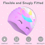 2 pcs Kids Swim Cap Silicone Swimming Cap for Boys Girls (Age 3-12) Cover Ears Waterproof Bathing Cap Keep Hair Dry Swimming Hat for Hair