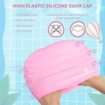 Kids Long Hair Swim Cap for Girls Boys, 3 Size Silicone Swimming Cap for Age 1-15 Toddler Children Teens, Waterproof Swim Hats Bathing Caps with Ear Plugs & Nose Clip to Keep Hair Dry(Age 3-8/Black)