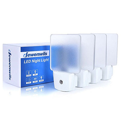 DEWENWILS Plug in LED Night Light with Light Sensor, Dusk to Dawn, Kids Nightlight for Nursery, Bathroom, Hallway, Bedroom, Cool White Light, Flat Clear Design, UL Listed, 4 Pack