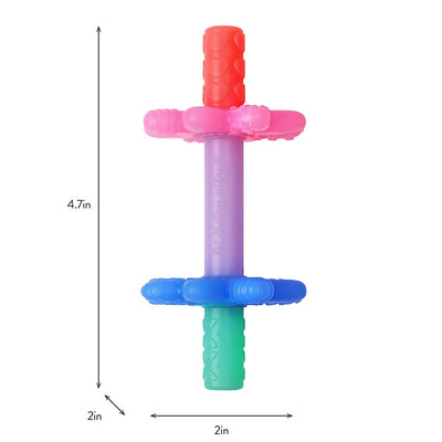 Itzy Ritzy Teensy Tube Teether – Textured Hollow Baby Teething Tube That Reaches Front Teeth & Back Molars, Made of Soft Silicone (Pink Rainbow)