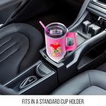 Silver Buffalo Care Bears Watercolor Heart Ombre Stainless Steel Tumbler with Handle and Straw, Fits in Standard Cup Holder, 40 Ounces