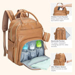 BabbleRoo Leather Diaper Bag Backpack - Baby Essentials Travel Baby Bag, Multi function, Waterproof, with Changing Pad, Stroller Straps & Pacifier Case – Unisex, Light Brown