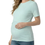 Motherhood Maternity Women's Short Sleeve Crew Neck Cross-Over Nursing Tee Shirt for Breastfeeding with Easy Access, Whispering Blue, Small