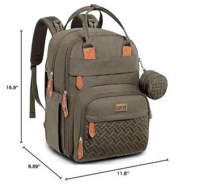 BabbleRoo Diaper Bag Backpack - Baby Essentials Travel Tote - Multi Function Waterproof Diaper Bag, Travel Essentials Baby Bag with Changing Pad, Stroller Straps & Pacifier Case - Unisex, Army Green