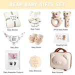 iAOVUEBY Baby Gift Set, Baby Shower Gifts for Girls Boys, Bear New Baby Gift Basket Include Newborn Rattle Blanket Wooden Keepsake Milestone Cute Bibs Socks Greeting Card, Baby Gift Essentials Stuff