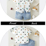 Kucnuzki Toddler Boy Clothes 2T 3T Boys Clothes Short Sleeve Button Up Shirts Blue Jeans Shorts 2 Piece Outfits Short Set Little Boy Clothes 2 3 Year Old Boy Clothes