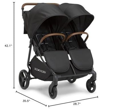 Delta Children Cruzer Double Stroller – Lightweight Side by Side with Reclining Seats, Extendable Canopies and Flat Fold, Black