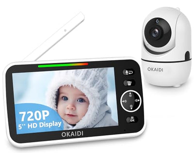 Baby monitor with 5-inch display and camera, featuring OKAIDI branding.