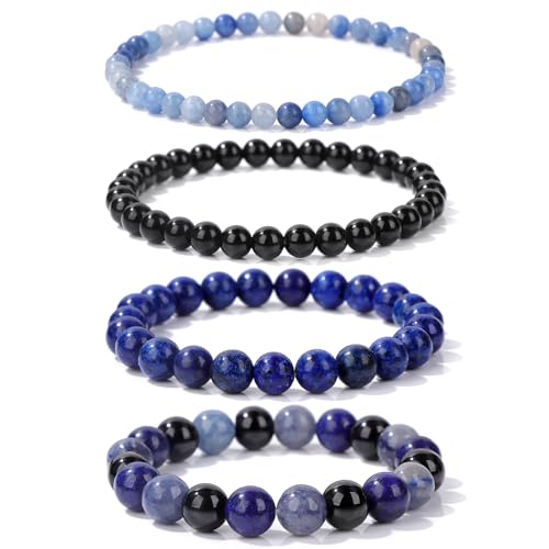 4pcs Beaded Bracelets for Women,Natural Healing Crystal Gemstones Bracelet,Anxiety Stress Relief Bracelet Handmade purple Jewelry Gifts for Women