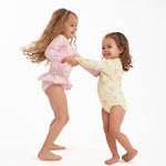 Gerber Baby Girls Toddler Long Sleeve One Piece Rashguard Swimsuit, Yellow Fruit, 12 Months