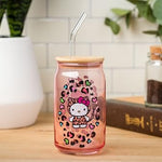 Silver Buffalo Sanrio Hello Kitty Glass Tumbler with Bamboo Lid and Glass Straw, 16 Ounces
