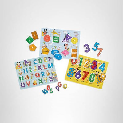 Melissa & Doug Disney Wooden Peg Puzzles Set: Letters, Numbers, and Shapes and Colors
