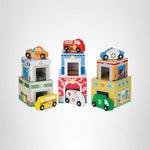 Melissa & Doug Nesting and Sorting Blocks - 6 Buildings, 6 Wooden Vehicles - FSC Certified