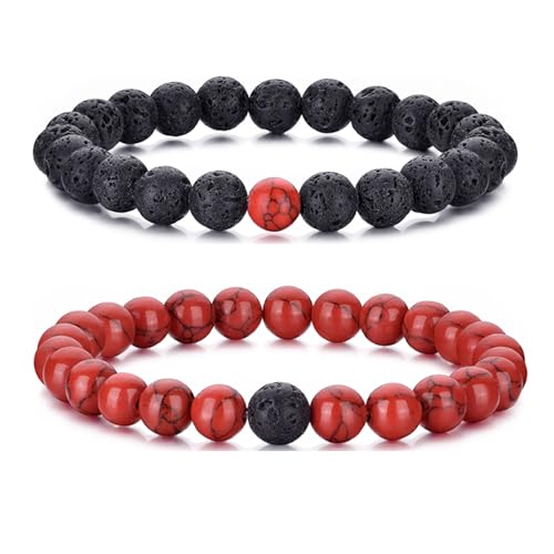 RANKEEF Tiger Eye Bracelet For Men 8MM Natural Stone Beads Bracelet Set Stretch Lava Rock Bracelets Adjustable Black Crystal Beaded Bracelet for Men Women Gifts