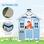 Outsunny Playhouse for Kids Outdoor, Country Style Wooden Playhouse with Flower Pot Holders, Working Door, Windows, Service Stations for 3-7 Years, Blue