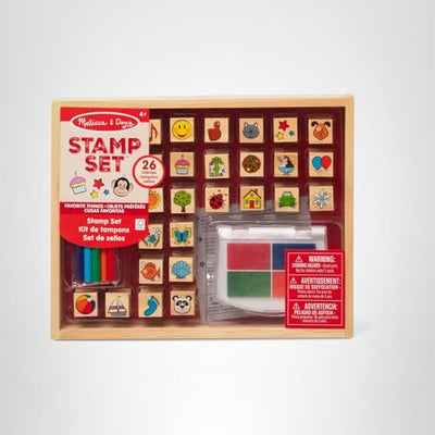 Melissa & Doug Wooden Stamp Set, Favorite Things - 26 Wooden Stamps, 4-Color Stamp Pad