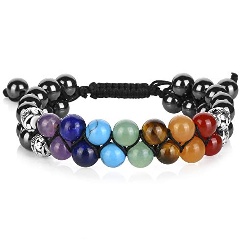 Top Plaza Bead Chakra Bracelet 7 Chakras Healing Crystals Bracelet Yoga Stone Beads Bracelets Meditation Relax Anxiety Bangle for Womens Mens