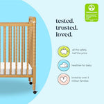 Davinci Jenny Lind 3-in-1 Convertible Mini Crib in Honey, Removable Wheels, Greenguard Gold Certified