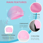 Kids Long Hair Swim Cap for Girls Boys, 3 Size Silicone Swimming Cap for Age 1-15 Toddler Children Teens, Waterproof Swim Hats Bathing Caps with Ear Plugs & Nose Clip to Keep Hair Dry(Age 3-8/Black)