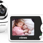 VTimes Baby Monitor with Camera and Audio - 2.4'' LCD Screen, Video Baby Monitor No WiFi Night Vision VOX Mode Pan-Tilt-Zoom Temperature Display Two-Way Audio Lullabies Feeding Alarm - 1000ft Range