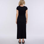 Motherhood Maternity Women's Short Sleeve Crew Neck Side Tie Detail Midi Casual Pregnancy Dress, Black, Small