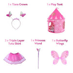 Playz 5-Piece Princess Castle Girls Pop Up Play Tent & Dress Up Costume Bundle - Playhouse Gift for Girls & Toddler for Indoor & Outdoor Use with Pink Fairy Tale Carrying Bag & Glow in The Dark Stars