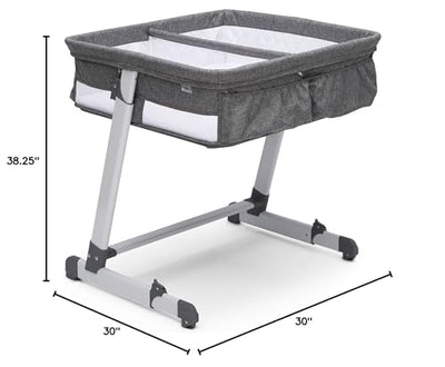 Simmons Kids By The Bed City Sleeper Bassinet for Twins - Adjustable Height Portable Crib with Wheels & Airflow Mesh, Grey Tweed