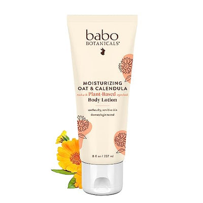 Babo Botanicals moisturizing body lotion with a sunflower on a white background