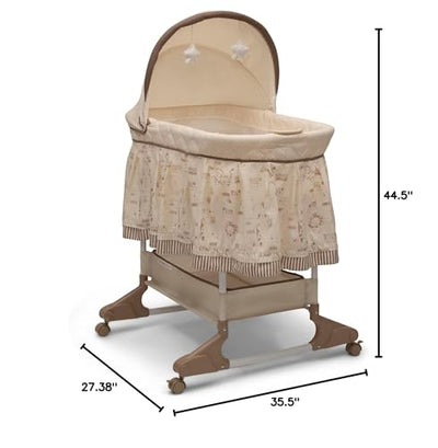 Delta Children Portable Rocking Bassinet for Newborns Bedside Sleeper Crib with Gentle Vibrations, Nightlight, Soothing Music, Adjustable Canopy, Plush Toys, Storage Basket, Baby Essentials