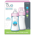 Chicco Duo 9oz Hybrid Baby Bottle, Real Glass Inside, Lightweight Plastic Outside, Patented Invinci-Glass Technology, Intui-Latch Nipple, 2-Pack, Clear/Pink