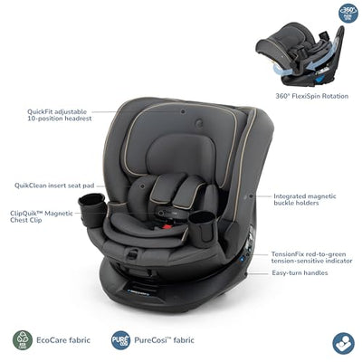 Maxi-Cosi Andi 360 Rotating All-in-One Baby Convertible Car Seat, Rear Facing, Forward Facing Infant Toddler Booster, Easy Rotation, Tension System, Harness Adjust, Escargot