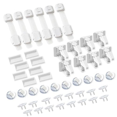 Inaya Complete Baby Proofing Kit - Child Safety Hidden Locks for Cabinets & Drawers, Adjustable Safety Latches, Corner Guards and Outlet Covers - Baby Proof Pack to Keep Your Child Safe at Home