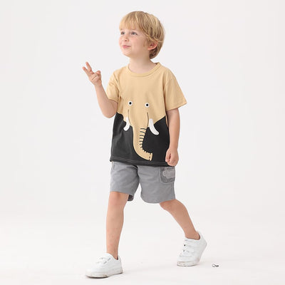 GFQLONG Toddler Baby Boys 3 Pack Crewneck Cotton Short Sleeve T-Shirt, Baby Summer Cute Cartoon Print Tees Shirts,Elephant,1-2T