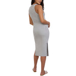 Motherhood Maternity Women's Sleeveless Racerback Rib Knit Midi Pregnancy Bodycon Dress, Heather Grey, Medium
