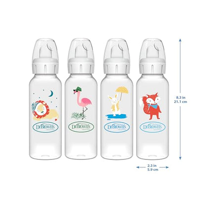 Dr. Brown's Milestones Narrow Sippy Bottle, 100% Silicone Soft Sippy Spout, 8oz/250mL, Flamingo, 6m+