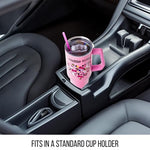 Silver Buffalo Sanrio Hello Kitty Leopard Jungle Cat Print and Bows Heart Stainless Steel Tumbler with Handle and Straw, Fits in Standard Cup Holder, 40 Ounces