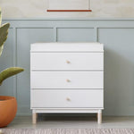 Babyletto Gelato 3-Drawer Changer Dresser with Removable Changing Tray in White and Washed Natural, Greenguard Gold Certified