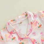 Toddler Girl Easter Pajamas Bunny&Bow Feather Trim Short Sleeve Shirt + Shorts 2 Piece Pajama Set Baby Sleepwear (Fuzzy Rabbit Pink, 2-3 Years)