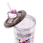 Silver Buffalo Sanrio Hello Kitty Jungle Leopard Print Heart and Bow Pattern Plastic Cold Cup with Lid and Straw Topper, 24 Ounces