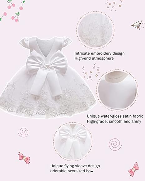 3M-3T Toddler Baby Girls Dresses Pageant Wedding Flower Girls Dress Formal Gowns Embroidered Lace Dress + Headwear