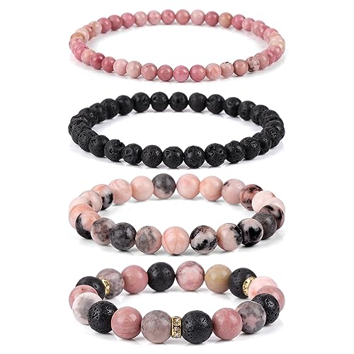 4pcs Beaded Bracelets for Women,Natural Healing Crystal Gemstones Bracelet,Anxiety Stress Relief Bracelet Handmade purple Jewelry Gifts for Women