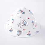 pureborn Baby Sun Hat - Wide Brims Cotton Bucket Hat Sun Protection Cap for Infant Boys 0-3 Months Star-Spangled Sailboat